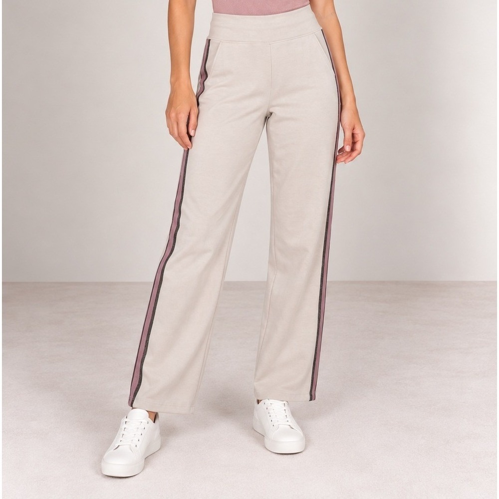 Saint + Sofia Runway Pants Women Beige Pink Side Stripe Straight Leg Size 4